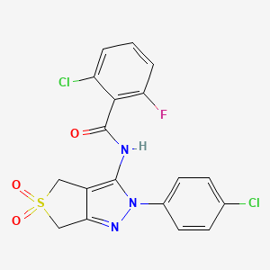 molecular formula C18H12Cl2FN3O3S B11208628 2-chloro-N-(2-(4-chlorophenyl)-5,5-dioxido-4,6-dihydro-2H-thieno[3,4-c]pyrazol-3-yl)-6-fluorobenzamide 