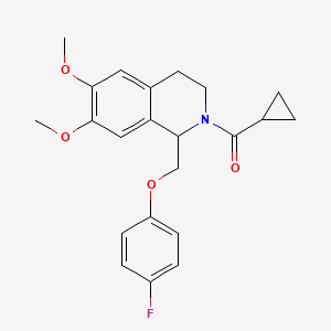 molecular formula C22H24FNO4 B11208769 cyclopropyl(1-((4-fluorophenoxy)methyl)-6,7-dimethoxy-3,4-dihydroisoquinolin-2(1H)-yl)methanone 