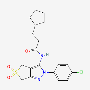 molecular formula C19H22ClN3O3S B11208798 N-(2-(4-chlorophenyl)-5,5-dioxido-4,6-dihydro-2H-thieno[3,4-c]pyrazol-3-yl)-3-cyclopentylpropanamide 