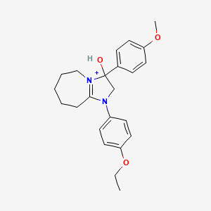 molecular formula C23H29N2O3+ B11209058 1-(4-ethoxyphenyl)-3-hydroxy-3-(4-methoxyphenyl)-2,5,6,7,8,9-hexahydro-3H-imidazo[1,2-a]azepin-1-ium 