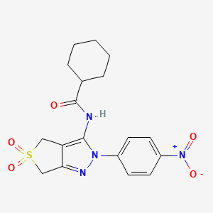 N-(2-(4-nitrophenyl)-5,5-dioxido-4,6-dihydro-2H-thieno[3,4-c]pyrazol-3-yl)cyclohexanecarboxamide