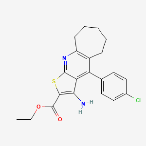 molecular formula C21H21ClN2O2S B11209147 ethyl 3-amino-4-(4-chlorophenyl)-6,7,8,9-tetrahydro-5H-cyclohepta[b]thieno[3,2-e]pyridine-2-carboxylate 