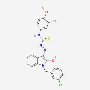 N-(3-Chloro-4-methoxyphenyl)-2-{1-[(3-chlorophenyl)methyl]-2-oxo-1,2-dihydro-3H-indol-3-ylidene}hydrazine-1-carbothioamide