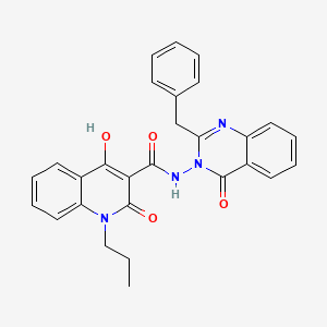 molecular formula C28H24N4O4 B11209466 N-(2-benzyl-4-oxo-3(4H)-quinazolinyl)-4-hydroxy-2-oxo-1-propyl-1,2-dihydro-3-quinolinecarboxamide 