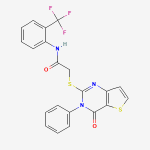 molecular formula C21H14F3N3O2S2 B11209630 2-[(4-oxo-3-phenyl-3,4-dihydrothieno[3,2-d]pyrimidin-2-yl)sulfanyl]-N-[2-(trifluoromethyl)phenyl]acetamide 