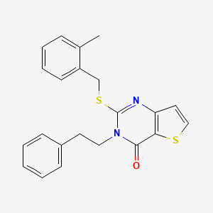 molecular formula C22H20N2OS2 B11209691 2-[(2-methylbenzyl)sulfanyl]-3-(2-phenylethyl)thieno[3,2-d]pyrimidin-4(3H)-one 