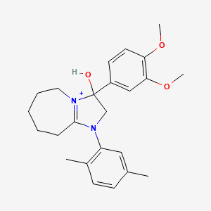 molecular formula C24H31N2O3+ B11209777 3-(3,4-dimethoxyphenyl)-1-(2,5-dimethylphenyl)-3-hydroxy-2,5,6,7,8,9-hexahydro-3H-imidazo[1,2-a]azepin-1-ium 