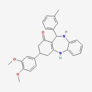 molecular formula C28H28N2O3 B11209833 3-(3,4-dimethoxyphenyl)-11-(3-methylphenyl)-2,3,4,5,10,11-hexahydro-1H-dibenzo[b,e][1,4]diazepin-1-one 