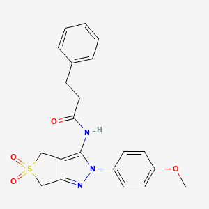 molecular formula C21H21N3O4S B11209991 N-(2-(4-methoxyphenyl)-5,5-dioxido-4,6-dihydro-2H-thieno[3,4-c]pyrazol-3-yl)-3-phenylpropanamide 