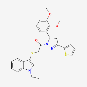 1-(5-(2,3-dimethoxyphenyl)-3-(thiophen-2-yl)-4,5-dihydro-1H-pyrazol-1-yl)-2-((1-ethyl-1H-indol-3-yl)thio)ethanone