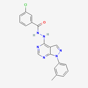 molecular formula C19H15ClN6O B11210178 3-chloro-N'-[1-(3-methylphenyl)-1H-pyrazolo[3,4-d]pyrimidin-4-yl]benzohydrazide 