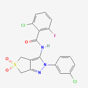 molecular formula C18H12Cl2FN3O3S B11210369 2-chloro-N-(2-(3-chlorophenyl)-5,5-dioxido-4,6-dihydro-2H-thieno[3,4-c]pyrazol-3-yl)-6-fluorobenzamide 