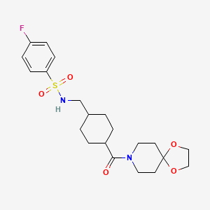 molecular formula C21H29FN2O5S B11210490 N-{[trans-4-(1,4-dioxa-8-azaspiro[4.5]dec-8-ylcarbonyl)cyclohexyl]methyl}-4-fluorobenzenesulfonamide 