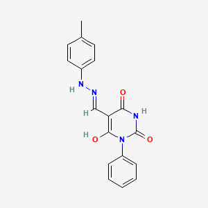 molecular formula C18H16N4O3 B11210507 1-Phenyl-5-(N'-p-tolyl-hydrazinomethylene)-pyrimidine-2,4,6-trione 