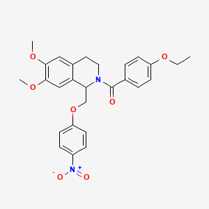 molecular formula C27H28N2O7 B11210509 (6,7-dimethoxy-1-((4-nitrophenoxy)methyl)-3,4-dihydroisoquinolin-2(1H)-yl)(4-ethoxyphenyl)methanone 