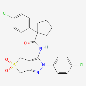 molecular formula C23H21Cl2N3O3S B11210515 1-(4-chlorophenyl)-N-(2-(4-chlorophenyl)-5,5-dioxido-4,6-dihydro-2H-thieno[3,4-c]pyrazol-3-yl)cyclopentanecarboxamide 