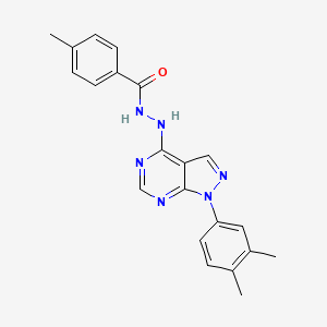 molecular formula C21H20N6O B11210520 N'-[1-(3,4-dimethylphenyl)-1H-pyrazolo[3,4-d]pyrimidin-4-yl]-4-methylbenzohydrazide 