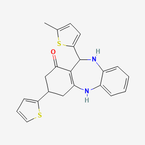 molecular formula C22H20N2OS2 B11210619 11-(5-methylthiophen-2-yl)-3-(thiophen-2-yl)-2,3,4,5,10,11-hexahydro-1H-dibenzo[b,e][1,4]diazepin-1-one 