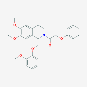 molecular formula C27H29NO6 B11210628 1-(6,7-dimethoxy-1-((2-methoxyphenoxy)methyl)-3,4-dihydroisoquinolin-2(1H)-yl)-2-phenoxyethanone 