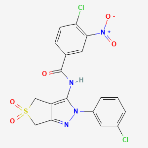 molecular formula C18H12Cl2N4O5S B11210653 4-chloro-N-(2-(3-chlorophenyl)-5,5-dioxido-4,6-dihydro-2H-thieno[3,4-c]pyrazol-3-yl)-3-nitrobenzamide 