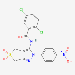 molecular formula C18H12Cl2N4O5S B11210673 2,5-dichloro-N-(2-(4-nitrophenyl)-5,5-dioxido-4,6-dihydro-2H-thieno[3,4-c]pyrazol-3-yl)benzamide 