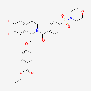 molecular formula C32H36N2O9S B11210780 Ethyl 4-((6,7-dimethoxy-2-(4-(morpholinosulfonyl)benzoyl)-1,2,3,4-tetrahydroisoquinolin-1-yl)methoxy)benzoate 