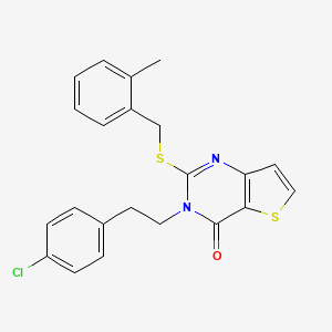 molecular formula C22H19ClN2OS2 B11210844 3-[2-(4-chlorophenyl)ethyl]-2-[(2-methylbenzyl)sulfanyl]thieno[3,2-d]pyrimidin-4(3H)-one 