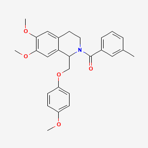 molecular formula C27H29NO5 B11210867 (6,7-dimethoxy-1-((4-methoxyphenoxy)methyl)-3,4-dihydroisoquinolin-2(1H)-yl)(m-tolyl)methanone 