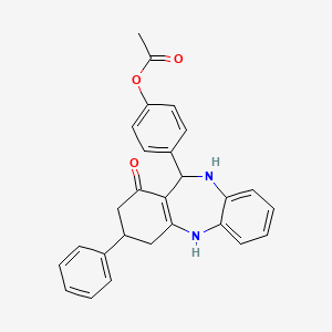 molecular formula C27H24N2O3 B11210911 4-(1-oxo-3-phenyl-2,3,4,5,10,11-hexahydro-1H-dibenzo[b,e][1,4]diazepin-11-yl)phenyl acetate 