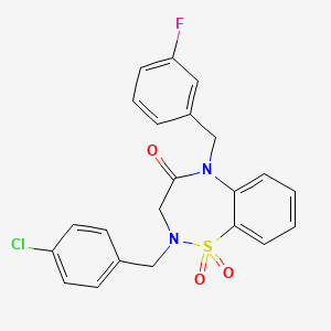 molecular formula C22H18ClFN2O3S B11210969 2-(4-chlorobenzyl)-5-(3-fluorobenzyl)-2,3-dihydro-1,2,5-benzothiadiazepin-4(5H)-one 1,1-dioxide CAS No. 951623-02-2