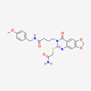 molecular formula C23H24N4O6S B11211133 4-(6-((2-amino-2-oxoethyl)thio)-8-oxo-[1,3]dioxolo[4,5-g]quinazolin-7(8H)-yl)-N-(4-methoxybenzyl)butanamide 