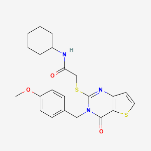 molecular formula C22H25N3O3S2 B11211385 N-cyclohexyl-2-{[3-(4-methoxybenzyl)-4-oxo-3,4-dihydrothieno[3,2-d]pyrimidin-2-yl]sulfanyl}acetamide 