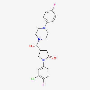 molecular formula C21H20ClF2N3O2 B11211448 1-(3-Chloro-4-fluorophenyl)-4-[4-(4-fluorophenyl)piperazine-1-carbonyl]pyrrolidin-2-one 