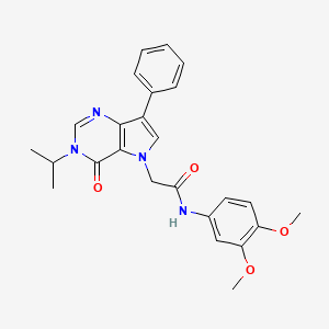 molecular formula C25H26N4O4 B11211553 N-(3,4-dimethoxyphenyl)-2-[4-oxo-7-phenyl-3-(propan-2-yl)-3,4-dihydro-5H-pyrrolo[3,2-d]pyrimidin-5-yl]acetamide 