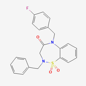 molecular formula C22H19FN2O3S B11211561 2-benzyl-5-(4-fluorobenzyl)-2,3-dihydro-1,2,5-benzothiadiazepin-4(5H)-one 1,1-dioxide 