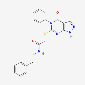 molecular formula C21H19N5O2S B11211599 2-[(4-oxo-5-phenyl-4,5-dihydro-1H-pyrazolo[3,4-d]pyrimidin-6-yl)sulfanyl]-N-(2-phenylethyl)acetamide 