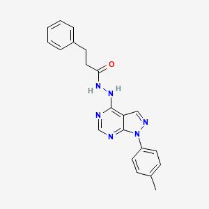 molecular formula C21H20N6O B11211675 N'-[1-(4-methylphenyl)-1H-pyrazolo[3,4-d]pyrimidin-4-yl]-3-phenylpropanehydrazide 