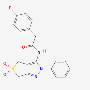 molecular formula C20H18FN3O3S B11211679 N-(5,5-dioxido-2-(p-tolyl)-4,6-dihydro-2H-thieno[3,4-c]pyrazol-3-yl)-2-(4-fluorophenyl)acetamide 