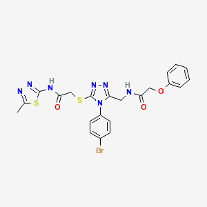 molecular formula C22H20BrN7O3S2 B11211812 N-{[4-(4-Bromophenyl)-5-({[(5-methyl-1,3,4-thiadiazol-2-YL)carbamoyl]methyl}sulfanyl)-4H-1,2,4-triazol-3-YL]methyl}-2-phenoxyacetamide 