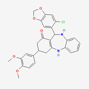 molecular formula C28H25ClN2O5 B11211861 11-(6-chloro-1,3-benzodioxol-5-yl)-3-(3,4-dimethoxyphenyl)-2,3,4,5,10,11-hexahydro-1H-dibenzo[b,e][1,4]diazepin-1-one 