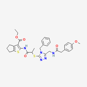 ethyl 2-(2-((4-benzyl-5-((2-(4-methoxyphenyl)acetamido)methyl)-4H-1,2,4-triazol-3-yl)thio)propanamido)-5,6-dihydro-4H-cyclopenta[b]thiophene-3-carboxylate