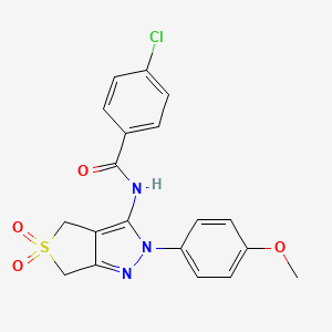 molecular formula C19H16ClN3O4S B11212086 4-chloro-N-(2-(4-methoxyphenyl)-5,5-dioxido-4,6-dihydro-2H-thieno[3,4-c]pyrazol-3-yl)benzamide 