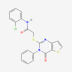 molecular formula C20H14ClN3O2S2 B11212187 N-(2-chlorophenyl)-2-[(4-oxo-3-phenyl-3,4-dihydrothieno[3,2-d]pyrimidin-2-yl)sulfanyl]acetamide 