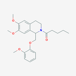 molecular formula C24H31NO5 B11212232 1-(6,7-dimethoxy-1-((2-methoxyphenoxy)methyl)-3,4-dihydroisoquinolin-2(1H)-yl)pentan-1-one 