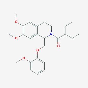 molecular formula C25H33NO5 B11212363 1-(6,7-dimethoxy-1-((2-methoxyphenoxy)methyl)-3,4-dihydroisoquinolin-2(1H)-yl)-2-ethylbutan-1-one 