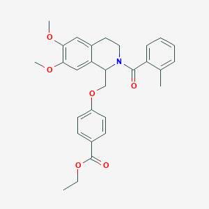 molecular formula C29H31NO6 B11212396 Ethyl 4-((6,7-dimethoxy-2-(2-methylbenzoyl)-1,2,3,4-tetrahydroisoquinolin-1-yl)methoxy)benzoate 