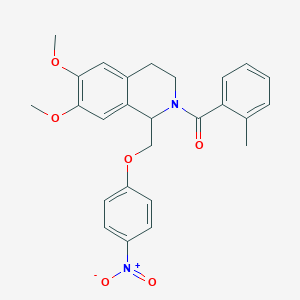 molecular formula C26H26N2O6 B11212413 (6,7-dimethoxy-1-((4-nitrophenoxy)methyl)-3,4-dihydroisoquinolin-2(1H)-yl)(o-tolyl)methanone 