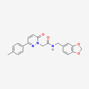 molecular formula C21H19N3O4 B11212430 N-(benzo[d][1,3]dioxol-5-ylmethyl)-2-(6-oxo-3-(p-tolyl)pyridazin-1(6H)-yl)acetamide 