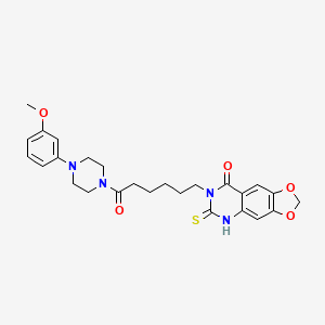 molecular formula C26H30N4O5S B11212543 7-(6-(4-(3-methoxyphenyl)piperazin-1-yl)-6-oxohexyl)-6-thioxo-6,7-dihydro-[1,3]dioxolo[4,5-g]quinazolin-8(5H)-one 