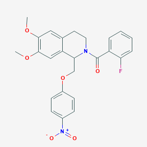 molecular formula C25H23FN2O6 B11212610 (6,7-dimethoxy-1-((4-nitrophenoxy)methyl)-3,4-dihydroisoquinolin-2(1H)-yl)(2-fluorophenyl)methanone 